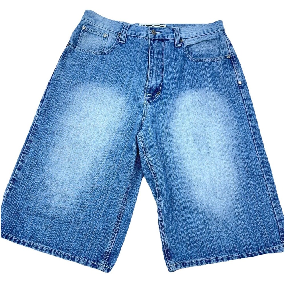 Vintage Y2K Baggy Denim Shorts Men 34 Jorts Skate Cyber Faded‎ Hip Hop Rap Wide